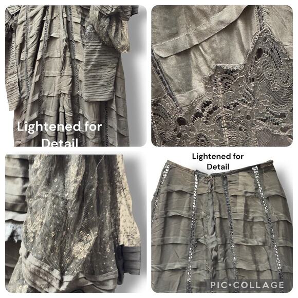 Antique Victorian Black Silk Lace Mourning Gown Dress 1900s Bodice Skirt Set - Picture 12 of 16